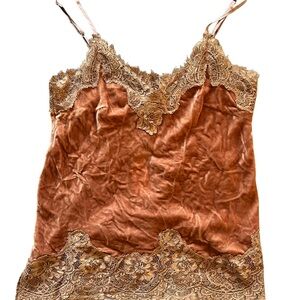 Gold Hawk Lace Trimmed Velvet Cami Top
